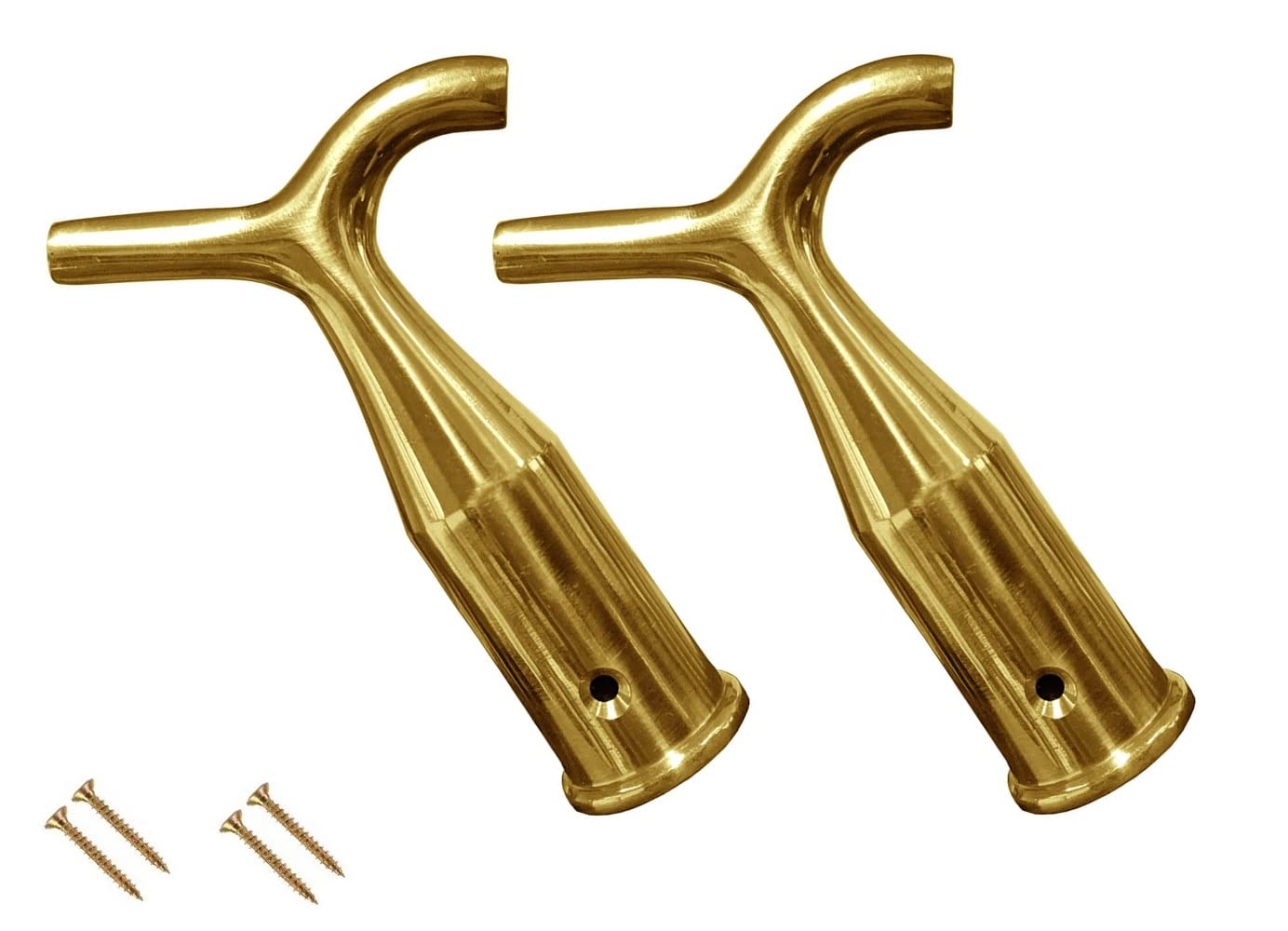 TERF® Traditional Vintage Style Polished Brass Pole Hook Sash Window Catch Lift Pull Fanlight Skylight Window Loft Attic Blinds Boat Pole Hook including Fixing Screw - Pack of 2