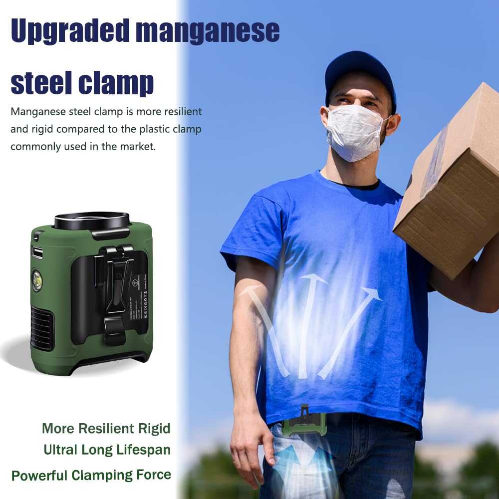 CAZOKASI Personal Fan 10000mAh Waist Portable Rechargeable Wearable Hand Free, 6-40hours Wearable Cooler Fan for Traveling Working Outdoor Office (10000mAh / Green)