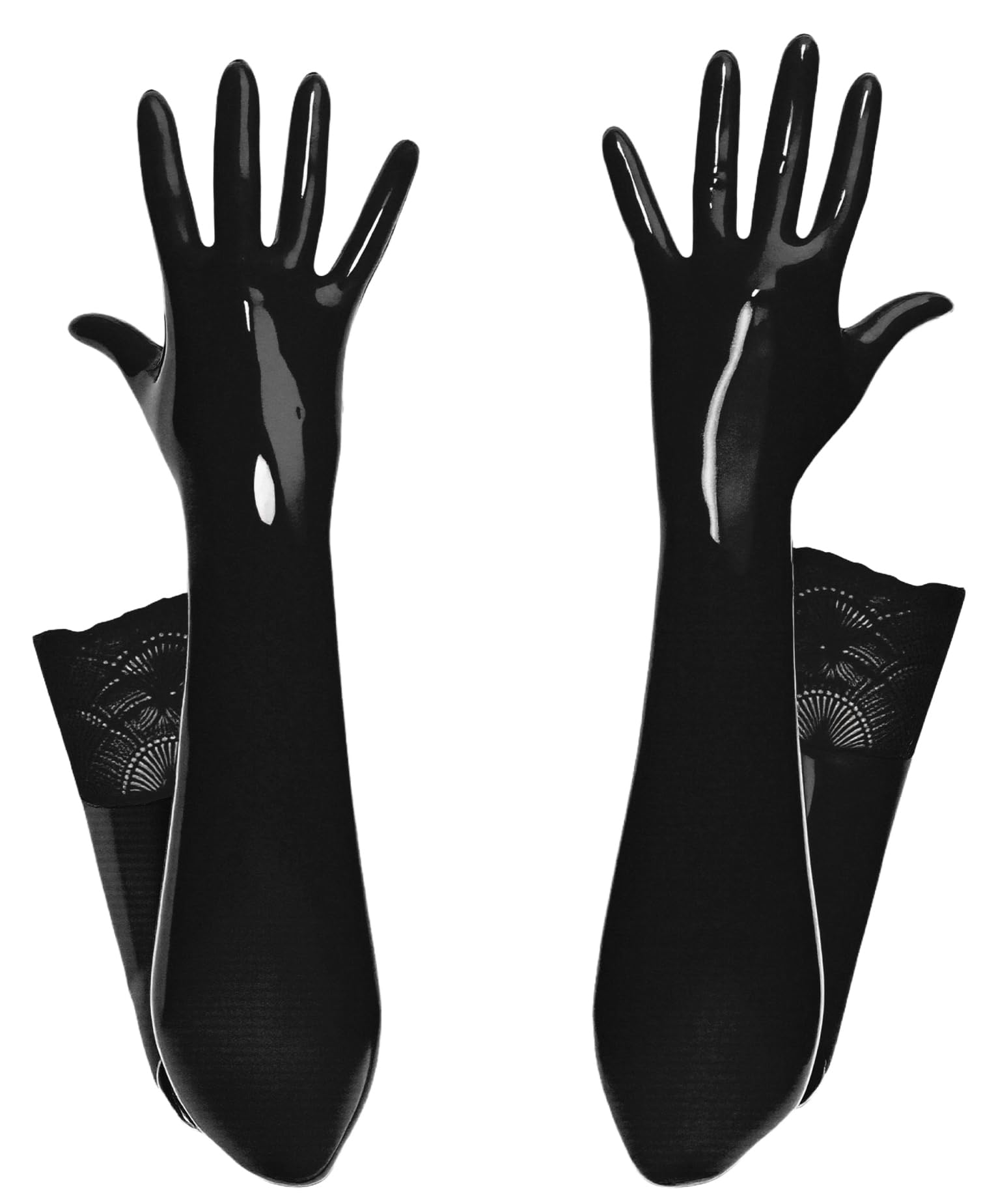 Maeau Women Gloves Long Wet Look Gloves Stretchy Faux Leather Lace Stretchy L/XL Black — image 1