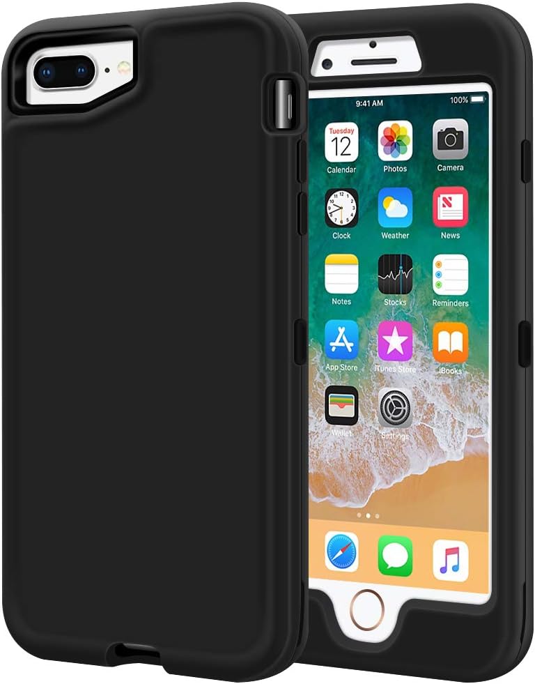 iPhone 8 Plus Case, iPhone 7 Plus Case, LOEV Heavy Duty Shockproof Full Body Defender Case Armor 3 Layer Hybrid Protective Anti-Scratch Hard Shell Rugged Cover for iPhone 7 Plus/8 Plus, Black