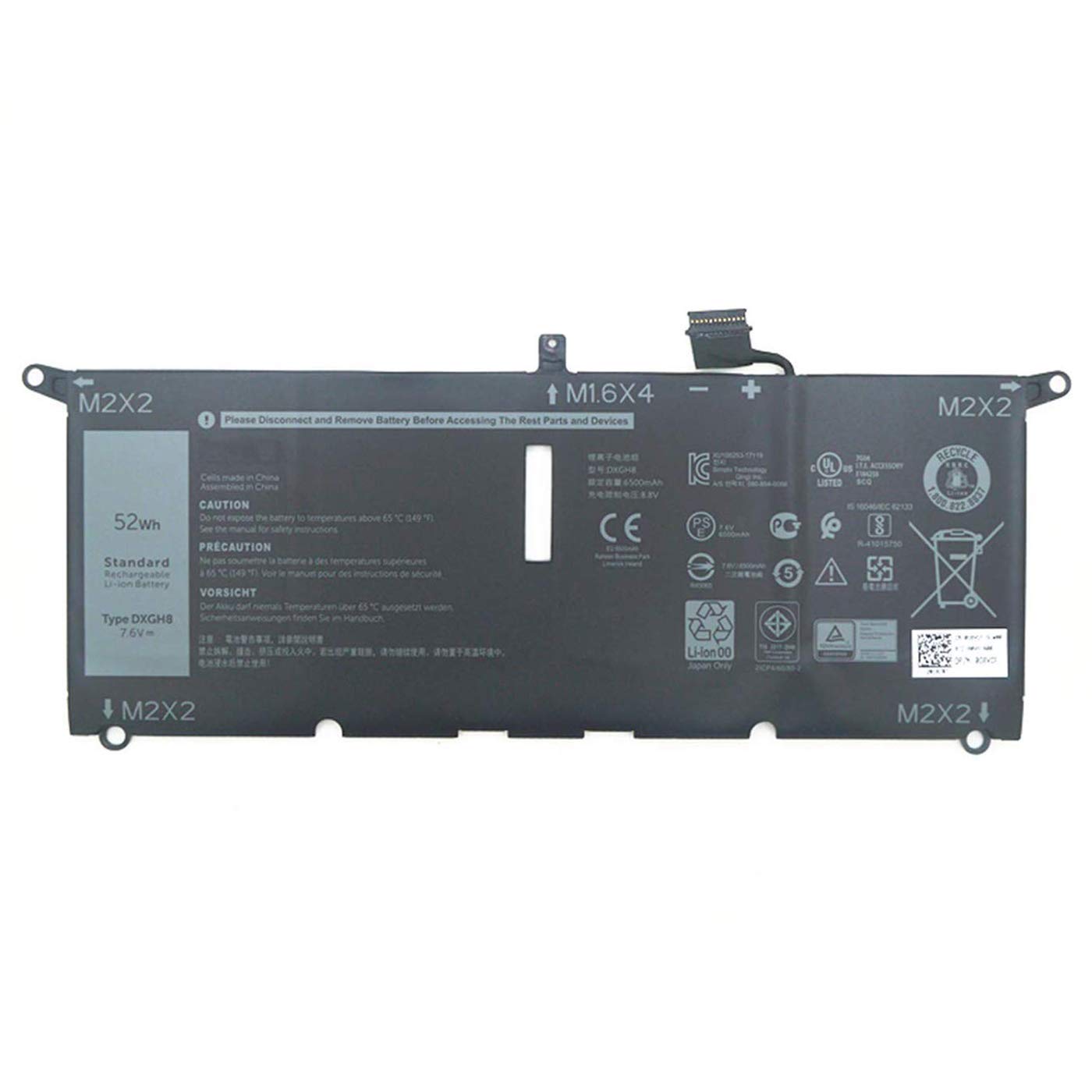 Bateria Dell DXGH8 7.6V 52Wh 6500mAh XPS 13 2018 XPS 13 9370