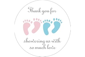 MAGJUCHE Blue and Pink It's Twins Thank You for Coming Baby Shower Stickers, Girl and Boy Little Feet Party Favor Stickers, 2 Inch, 40-Pack