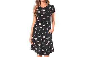 Bearsland Women's Short Sleeves Maternity Dress Nursing Breastfeeding Dresses with Pockets