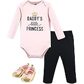Hudson Baby Unisex Baby Cotton Bodysuit, Pant and Shoe Set, Daddys Little Princess, 0-3 Months