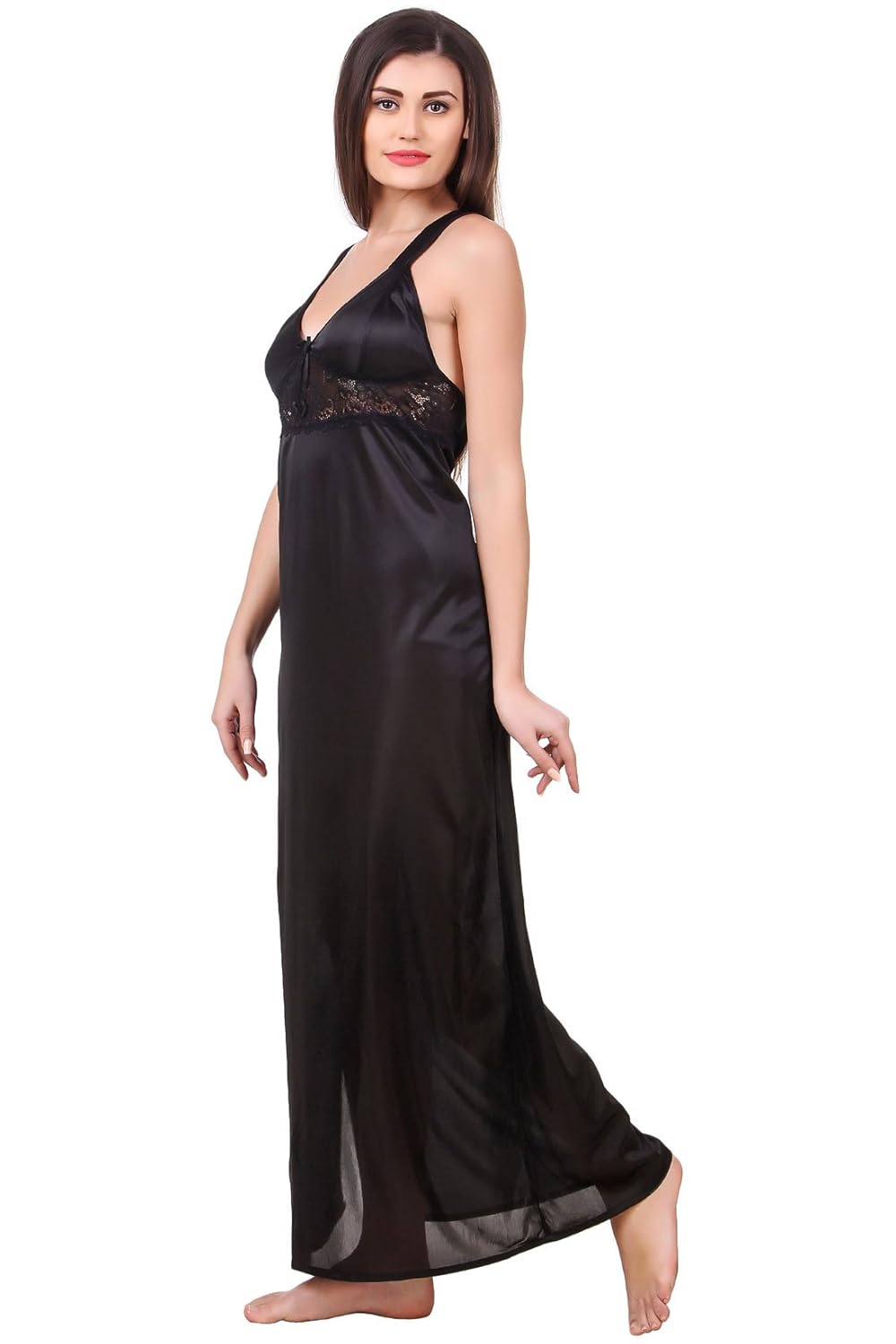 fasense women satin nightwear 2 pc set of nighty & wrap gown om007