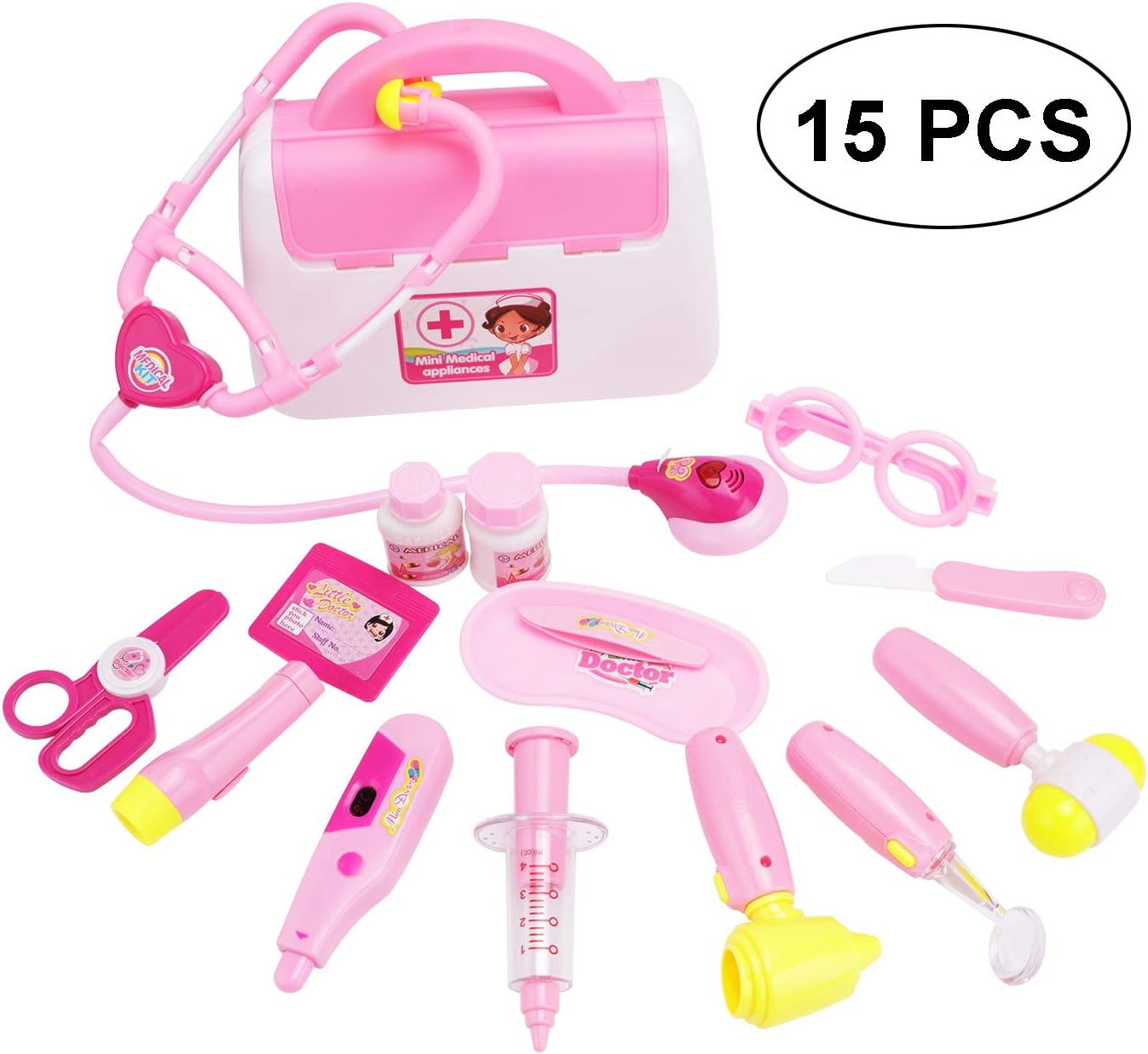 MyCreator 15 PCS Doctor Kit for Kids with Electronic Stethoscope, Pretend Play Realistic Medical Toys Set with Durable Gift Case Doctor Tools Toys for Toddlers Girls and Boys Christmas Birthday Gifts