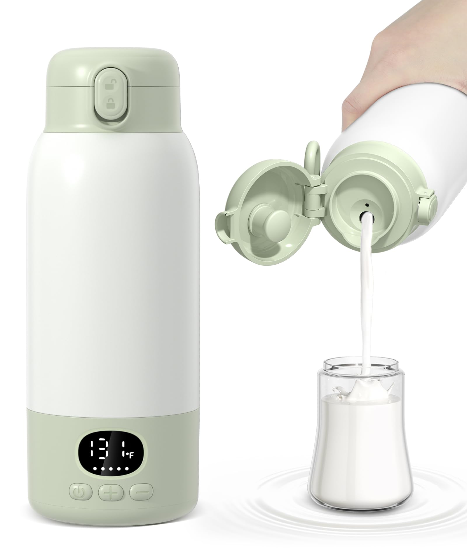 Photo 1 of Lxlu Portable Bottle Warmer 17oz Large Capacity Bottle Warmer for Travel, Fast Heating for Breast Milk Formula and Milk, Suitable for Baby Outdoor Airplane and Car Green5