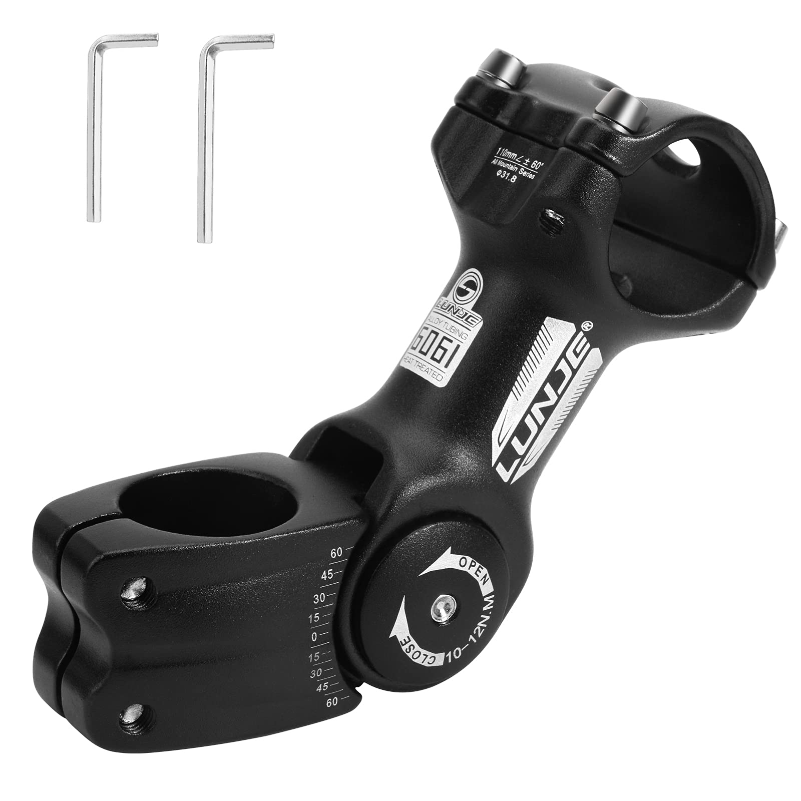 JUPSK 31.8mm Adjustable Bike Stem, ±60 Degree Bicycle Fork Extender Head Up Adapter 110mm Increase Adjustable Bike Handlebar Stem for Mountain Bike, Road Bike, MTB, BMX with Hex Keys