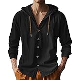 PIDOGYM Men Cotton Linen Long Sleeve Button Down Shirt Summer Casual Hawaiian Beach Tops Lightweight Fashion Hoodies
