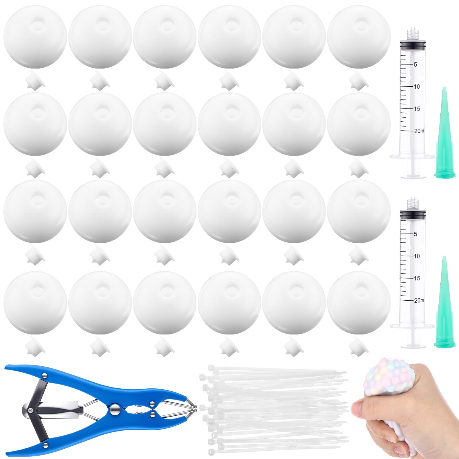 Photo 1 of Simgoing 24 Pcs DIY Stress Ball Making Kit, Milky Blank Stress Pressure Ball Skin Kit with Vacuum Evacuating Device & Expander Tool Make Your Own Fidget Pressure Balls for Adults