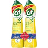 Cif Lemon Abrasive Surface Cleaner Cream for Kitchen &amp; Bathroom, Removes Grease, Dirt &amp; Tough Stains with Natural Cleaning Particles, 2x500ml