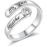 Just Breathe Ring for Women - 925 Sterling Silver Lotus Rings with Cubic Zirconia Adjustable Hope Thumb Jewelry Heartfelt Inspirational Gifts for Her