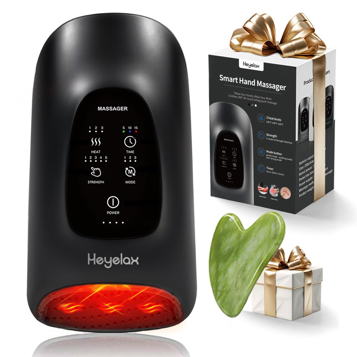 Photo 1 of (missing gua sha) Heyelax Hand Massager with Heat and Compression for Arthritis and Carpal Tunnel Relief, Finger Wrist Hand Therapy Equipment Pain Relief,Thoughtful Christmas Gifts for Women,Man (Black)