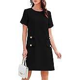 Wenrine Women's Tweed Mini Dress Short Sleeve Crew Neck Work Office Elagant Formal Summer A Line Dresses
