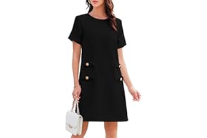 Wenrine Women's Tweed Mini Dress Short Sleeve Crew Neck Work Office Elagant Formal Summer A Line Dresses