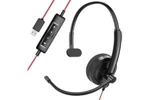 USB Headset, HROEENOI PC Headset with Noise Cancelling Microphone for Laptop, Wired in-Line Controls Headphones with Volume &