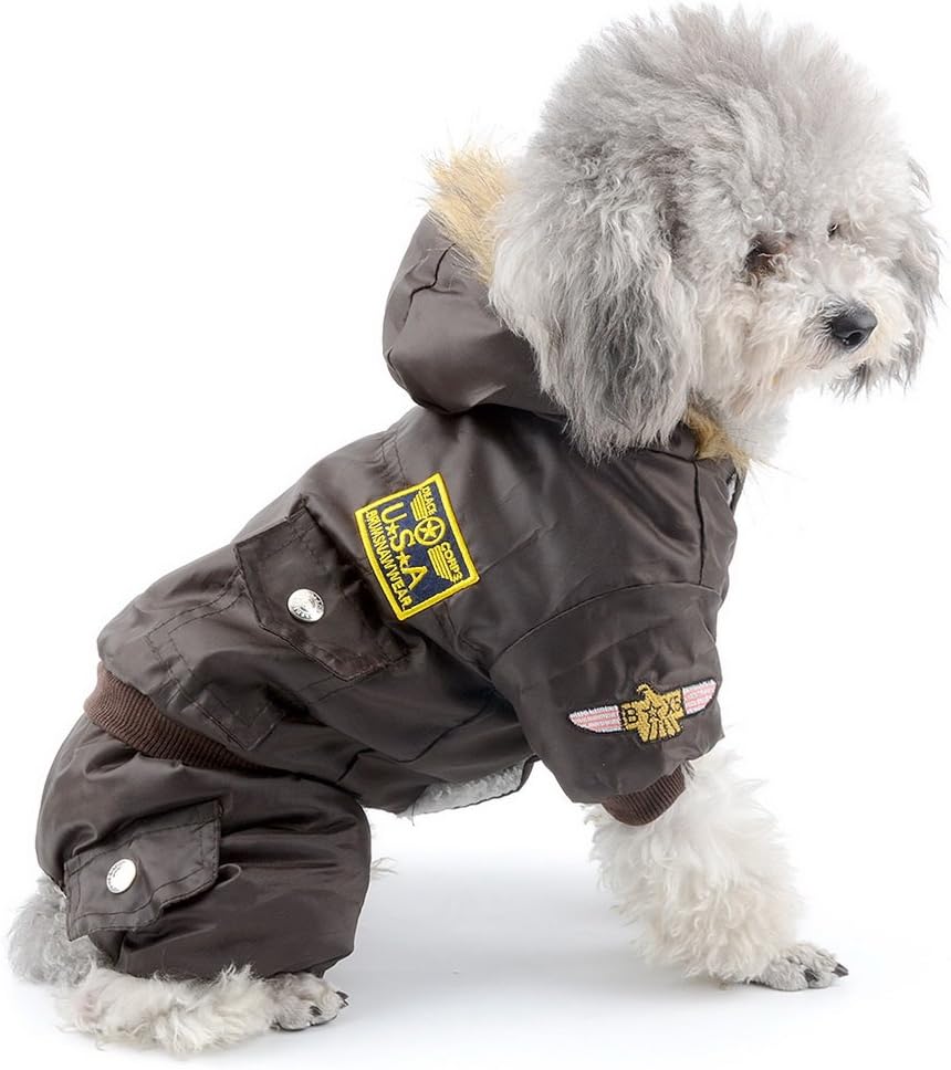 Pegasus SELMAI Waterproof Dog Snowsuit Fleece Lined Puppy Winter Coat Jacket Hooded Jumpsuit Windproof Padded Hoodie for Small Pet Cat Girl Boy Yorkie Chihuahua Clothes Apparel Outfit Brown S - Image 3