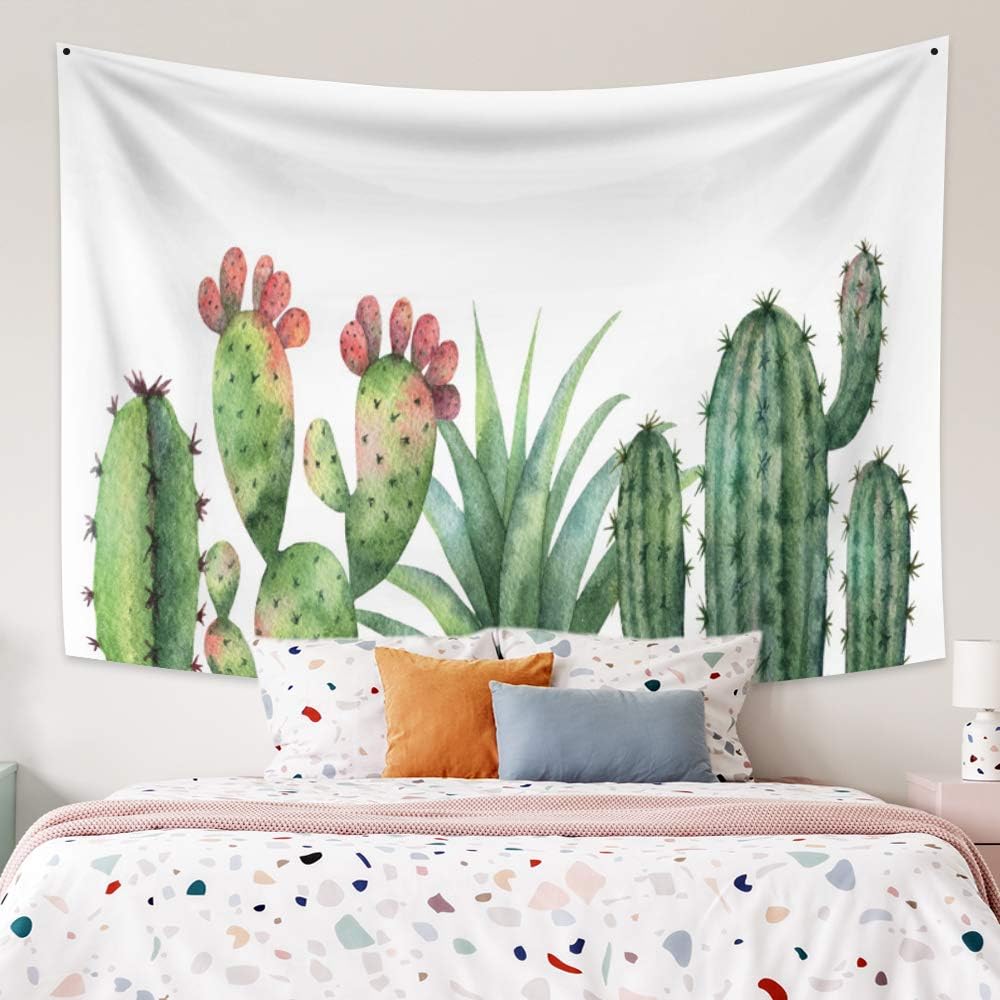 Yongto 59.1x39.4 Inches Cactus Tapestry Floral Green Plants Tapestry Watercolor Saguaro Succulent Tapestry Wall Hanging for Bedroom Living Room Home Decor