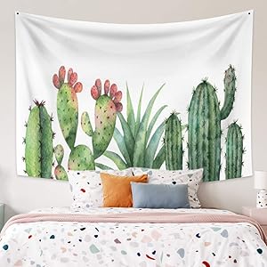 Yongto 59.1x39.4 Inches Cactus Tapestry Floral Green Plants Tapestry Watercolor Saguaro Succulent Tapestry Wall Hanging for Bedroom Living Room Home Decor
