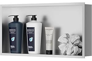 POPFLY 24X12 Inch Shower Niche, Nano Silver Wall Niche Stainless Steel, Wall Niche No Tile Needed Bathroom Recessed Wall Niche