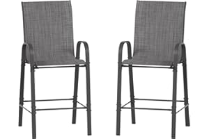 Amopatio Outdoor Bar Stools Set of 2, Comfortable Bar Height Patio Chairs, All-Weather Textile Patio Bar Stools, Sturdy High Back Outdoor Bar Chairs for Backyard, Porch, Dark Grey