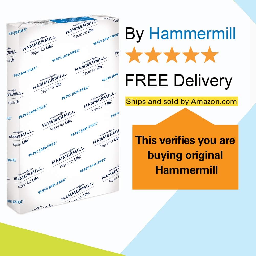 Hammermill 20lb Copy Paper, 8.5 x 14, 1 Ream, 500 Sheets, Made in USA, Sustainably Sourced From American Family Tree Farms, 92 Bright, Acid Free, Economical Multipurpose Printer Paper, 105015R : Multipurpose Paper : Office Products