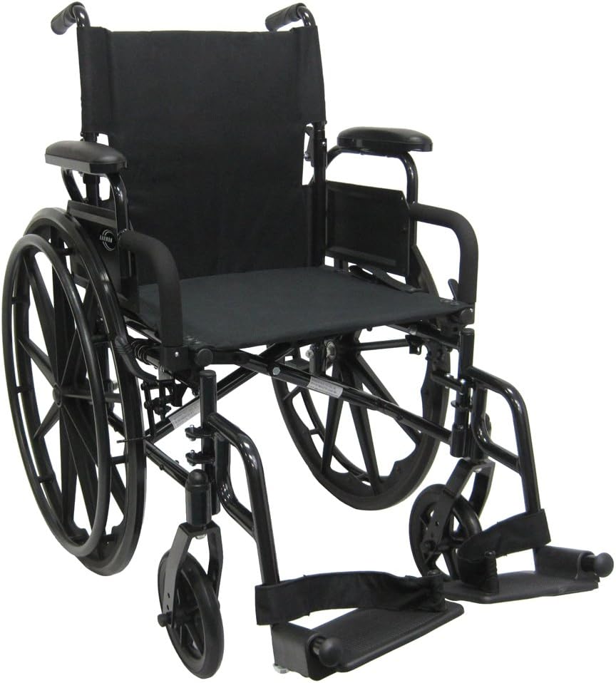 Karman Healthcare 802N-DY Aluminum Lightweight Wheelchair with Flip Back Armrests, Swing Away Footrests, Black, 16" Seat Width: Health & Personal Care
