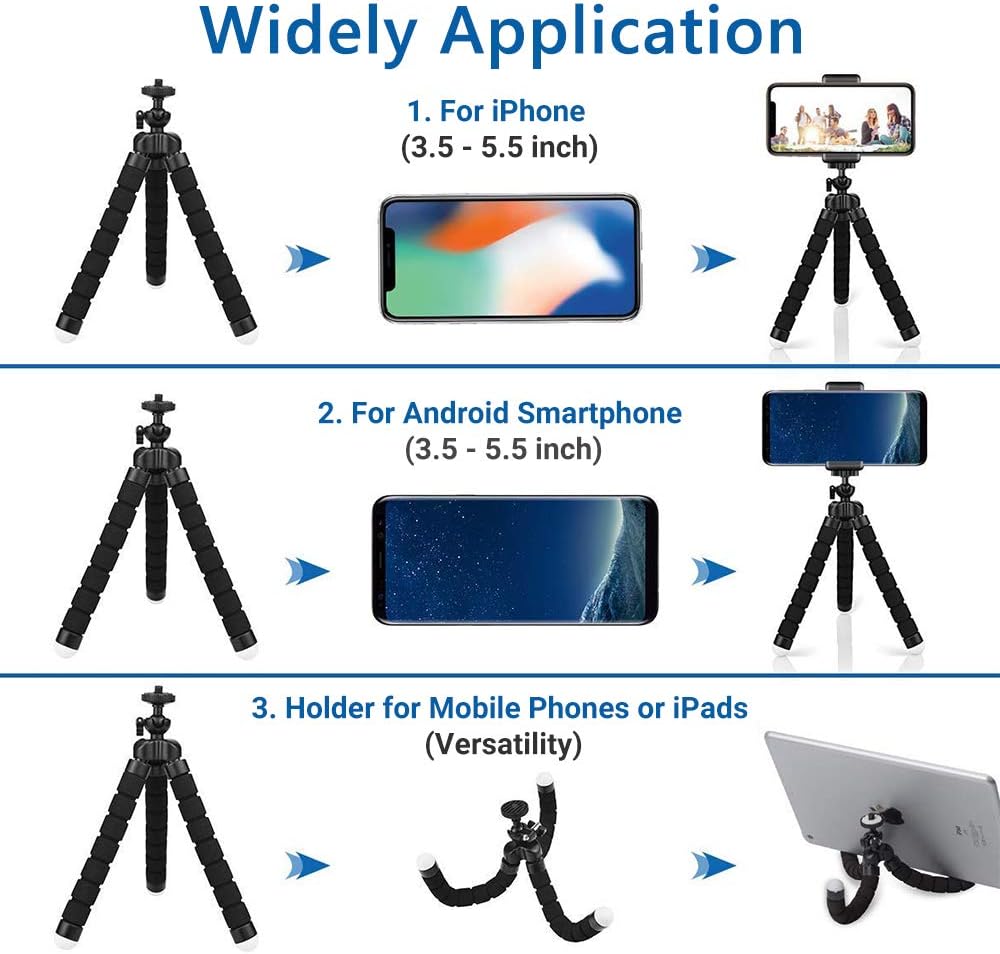 Phone Tripod, Camera Flexible Tripod with Bluetooth Remote and Universal Clip, 360° Adjustable Mini Travel Tripod Portable Camera Stand Holder for iPhone Android GoPro Selfie SLR Sports Camera : Camera & Photo
