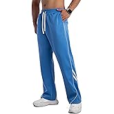 MAIKANONG Men's Stripe Workout Sweatpants Open Bottom Athletic Casual Sweat Pants with Pockets