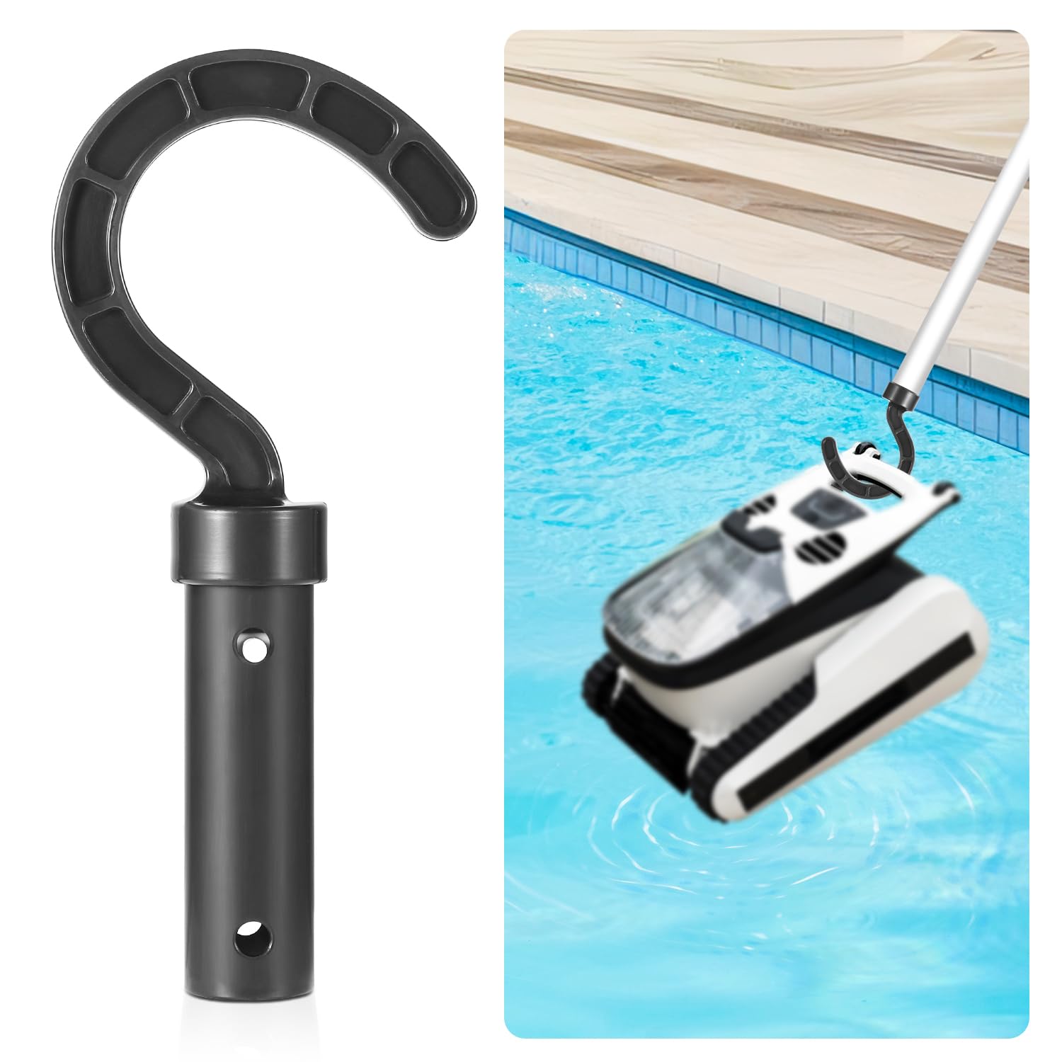lasuroa Hook for All Robotic Pool Cleaner, Accessories Hook for Pool Vacuum Robot Hook for Cordless Pool Cleaner Robot, Attaches to Telescopic Poles Pool Supplies Tool(Black)