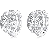 Vadmans Monstera Leaf Hoop Earrings Sterling Silver Hollow Earrings Simple Jewelry Gifts for Women