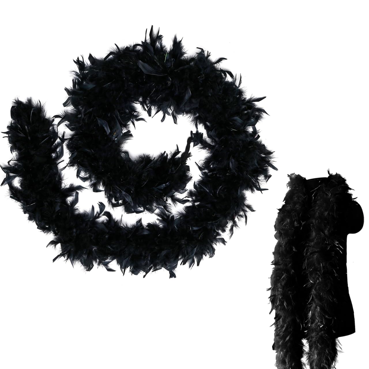 MORAINJAY Colorful Feather Boas,6.6ft/2m Black Natural Turkey Feather Boa for Women,Girls,80g Fluffy Boa Feather for Fancy Dress Home Dancing Party,Wedding,Halloween,Cosplay,Costume Decoration