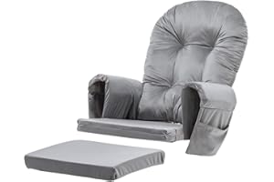 SyyBhb Glider Rocker Replacement Cushions with Storage Pocket, 5PCS, Soft Velvet Thickened, Washable Nonslip, Universal for Use in Glider Rocking Chair, Light Grey