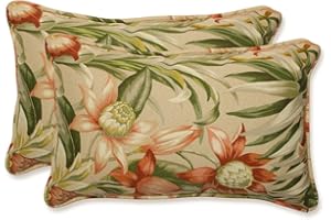 Pillow Perfect Tropic Floral Indoor/Outdoor Accent Throw Pillow, Plush Fill, Weather, and Fade Resistant, Lumbar - 11.5" x 18.5" , Tan Botanical Glow, 2 Count