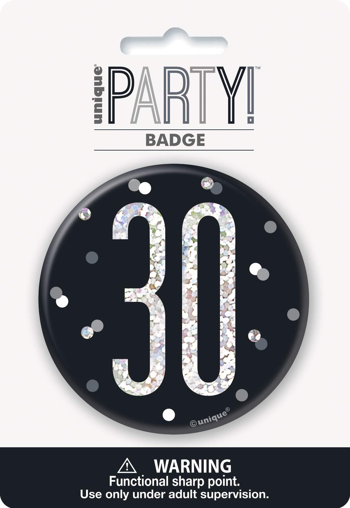 Round Prismatic 30th Birthday Badge | Party Accessories | Black | 1 Pc.
