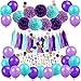 Mermaid Party Decorations, Recosis 57 Pcs Pom Poms Paper Tassel Garland Mermaid Confetti Balloons for Mermaid Birthday Baby Shower Frozen Under the Sea Party Supplies - Teal Lavender Purple