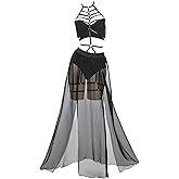 MEOWCOS Gothic Dress Set Vintage Top and Short with Chiffon Skirt