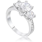 Classic 3-Stone Round CZ Engagement Ring, Prong and Channel Set, Rhodium Plated