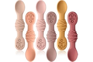 Qkie Silicone Baby Spoons, Baby Utensils for Infants Toddlers Self Feeding, Chew, First Stage Baby Led Weaning(BLW), Baby Feeding Essentials, Set of 6 Pack