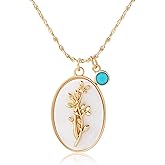 Birth Flower Shell Cameo Necklace with Birthstone Charms for Women: Dainty 18K Gold Plated Vintage Crystal Seashell Personalized Necklaces Aesthetic Birthday Gifts