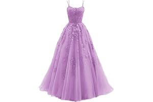 Chicbridal Tulle Prom Dress Lace Appliques Ball Gowns Straps Long Evening Dresses for Women