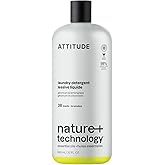 ATTITUDE Laundry Detergent Liquid, Natural Origin Ingredients, EWG Verified, High Efficiency, Infused with Essential Oils, For White and Colored Clothing, Geranium & Lemongrass, 38 Loads, 32 Fl Oz
