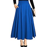 RANPHEE Women's Ankle Length High Waist A-line Flowy Long Maxi Skirt with Pockets