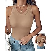 Ninimour Women Tops Tank Tops with Built-in Bra for Women Sleeveless Racerback Shirts Casual Ribbed Fitted Tops