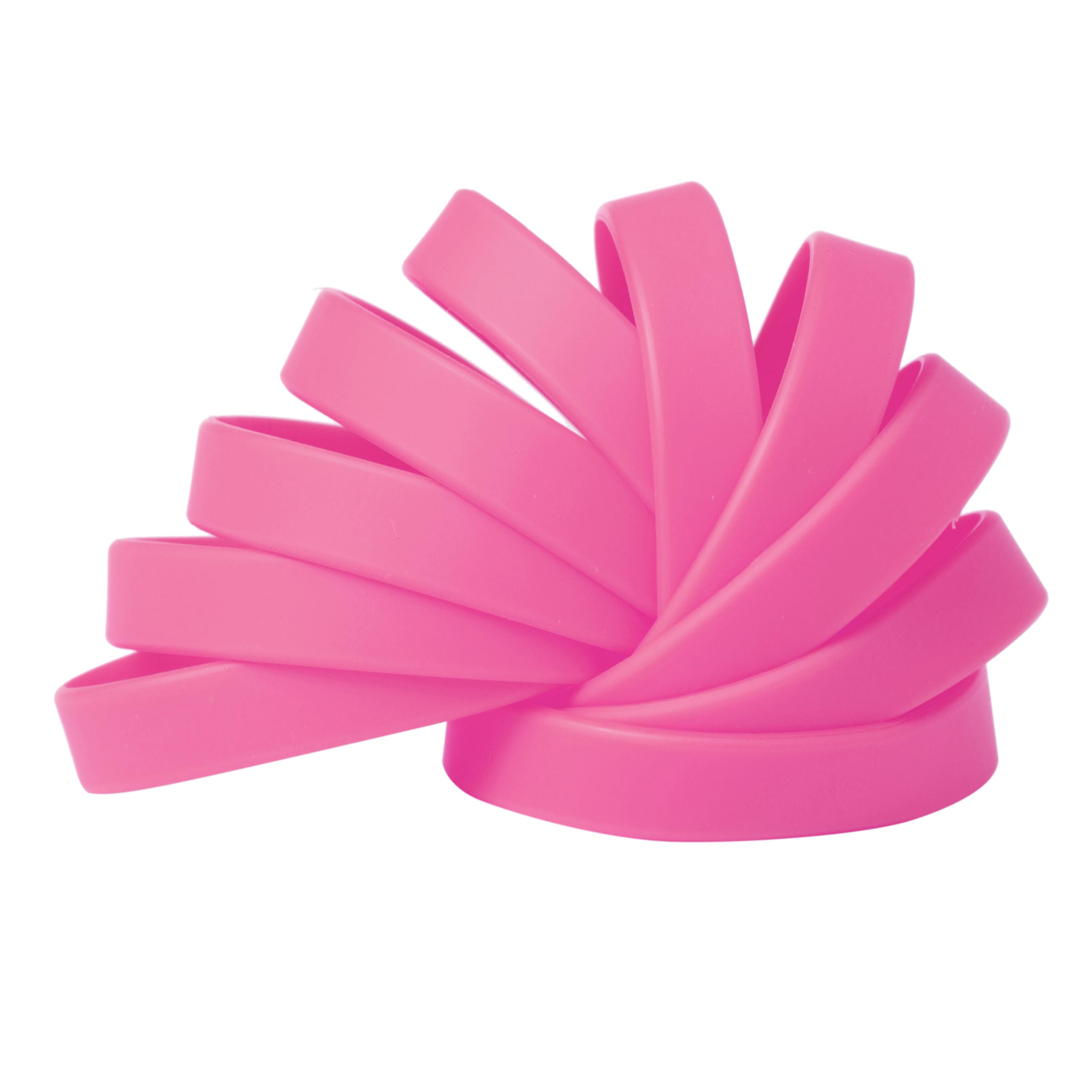 Plain Neon Pink Coloured Silicone Sports Arm Exercise Wristband Bracelets Rubber Wrist Bands Party Accessories For Men Women Boys Girls (Pack of 25)
