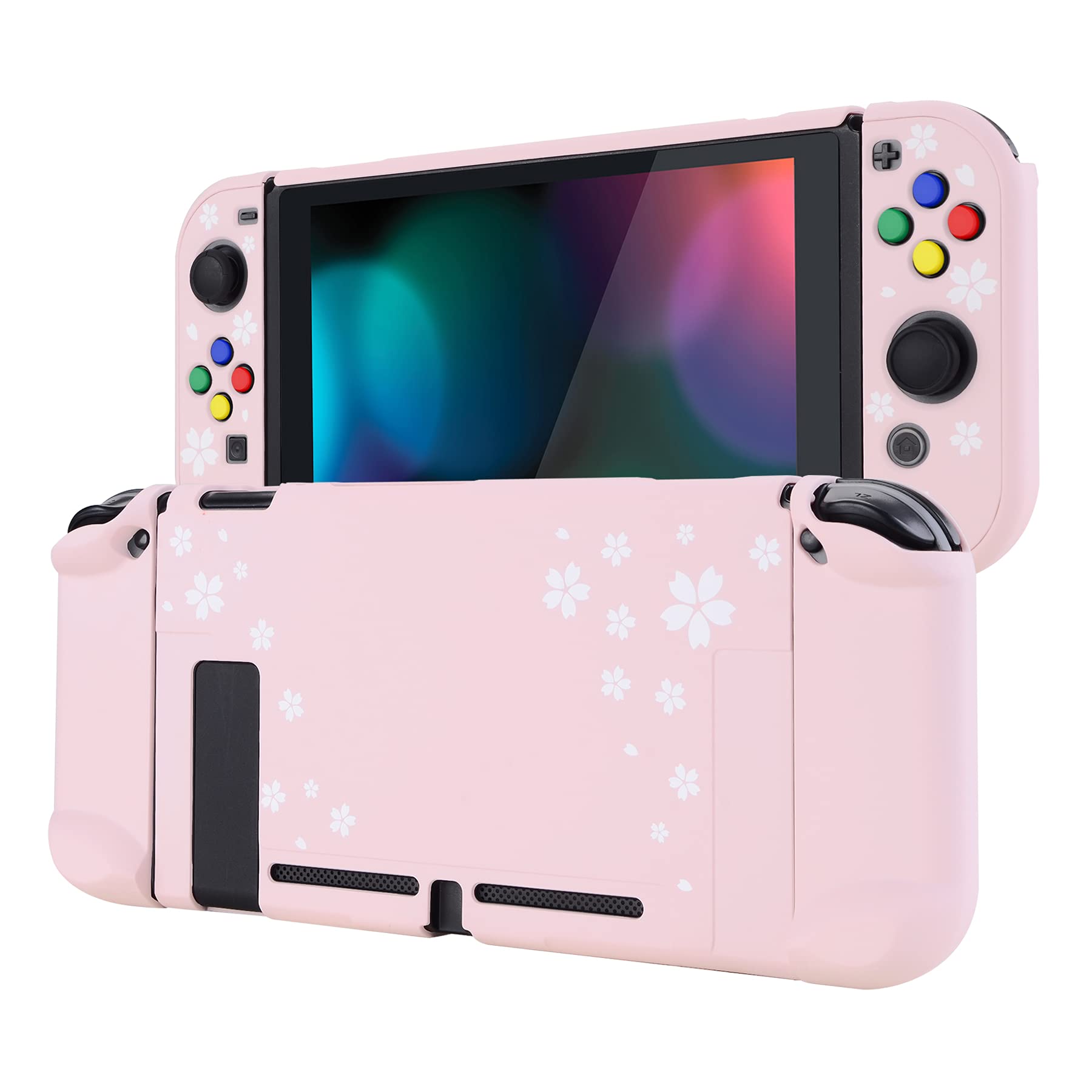 Photo 1 of eXtremeRate PlayVital Back Cover for Nintendo Switch Console, NS Joycon Controller Protector Hard Shell, Dockable Protective Case with Colorful ABXY Direction Button Caps - Cherry Blossoms Petals
