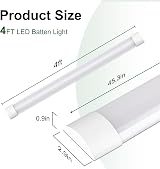 muzha 2 Packs LED Batten Lights 4FT 36W 4000K 3600lm PC Body Low Profile view 2