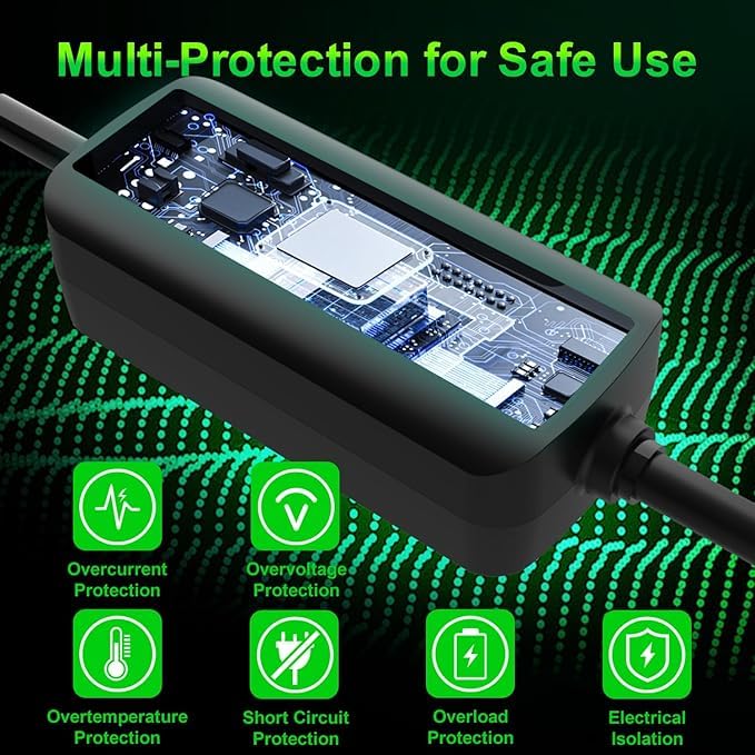 Premium EV Charger Type 1 (J1772) 32A 7kW | 5m Cable | CEE Adapter | Weatherproof | LCD | For Nissan Leaf, Chevy Bolt, Ford, Hyundai Ioniq, Kia, and More Type-1 EVs