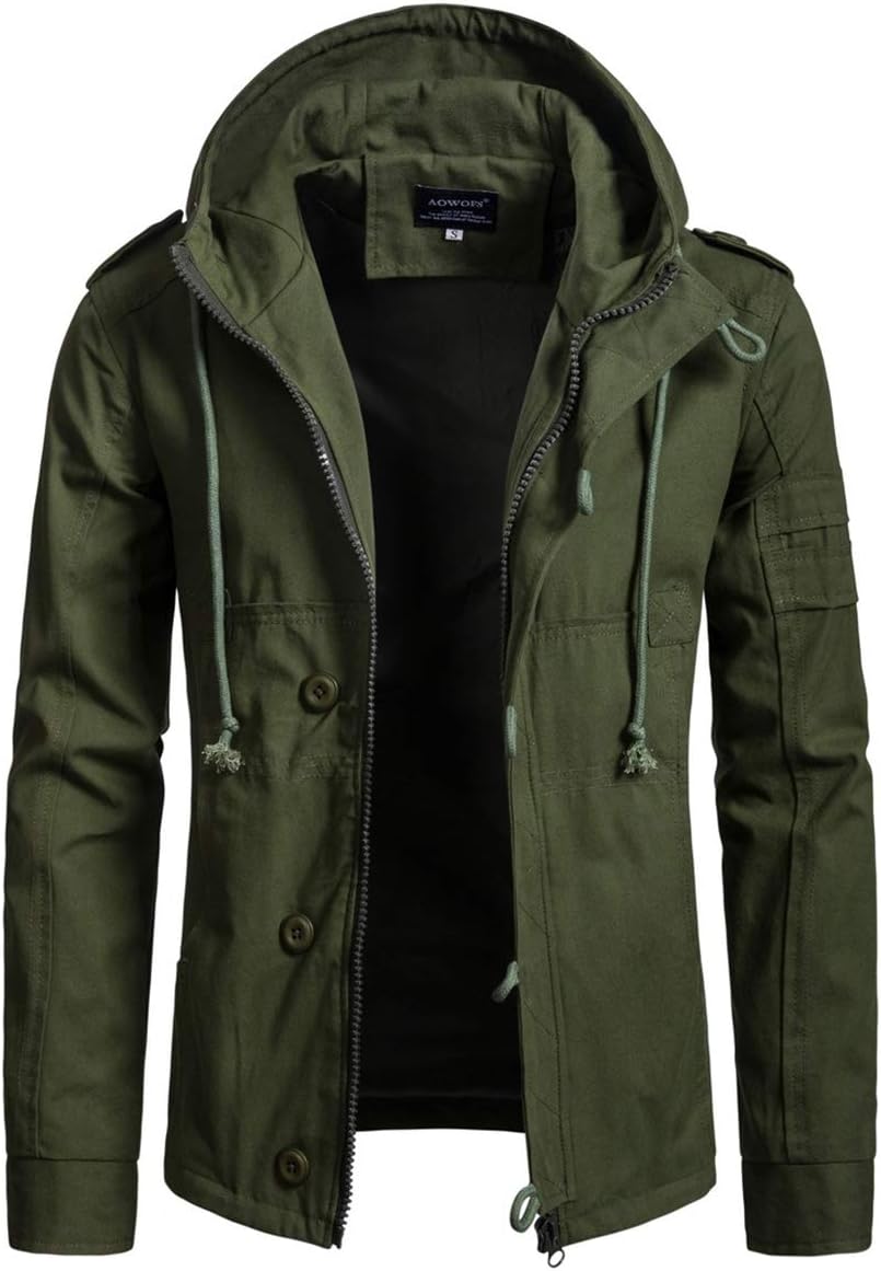 AOWOFS Men's Hoodies Mutli-Pocket Sports Jacket Hooded Jackets with Hood Windproof Casual Sportswear Coat Outdoors
