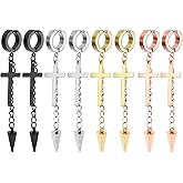 NEWITIN 4 Pairs Stainless Steel Magnetic Earrings for Men Clip on Earring Magnetic Stud Earring Unisex Non Piercing CZ Magnet Studs Diamond Cross Earrings for Women Men